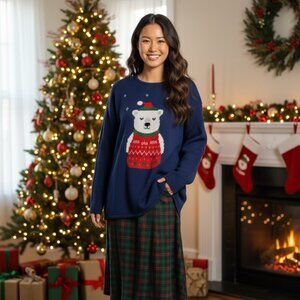 Woman Within L Polar Bear Christmas Sweater Ugly Holiday Cozy Grandmacore